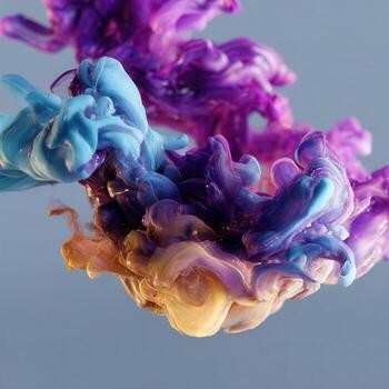 Mesmerizing blend of vibrant blue, purple, and gold creating a stunning abstract fluid design photo