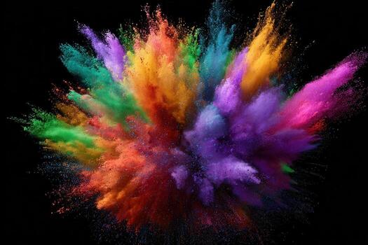Vibrant explosion of rainbow powder paints creates a stunning artistic backdrop and dynamic visual effect photo