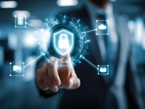 Digital security concept with secure access and data protection icons photo