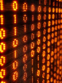digital financiero datos monitor con brillante naranja números en un cuadrícula antecedentes foto