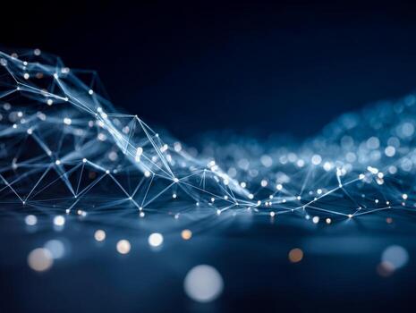 Abstract digital network with interconnected nodes and glowing points photo