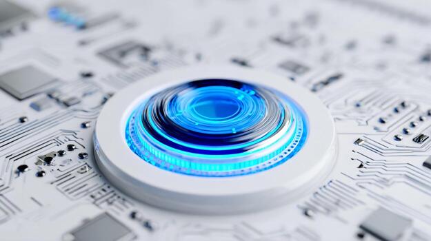 Futuristic digital interface embedded in a high-tech circuit board photo