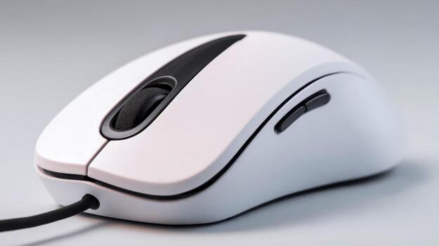 Modern wireless computer mouse with ergonomic design and multiple control buttons photo