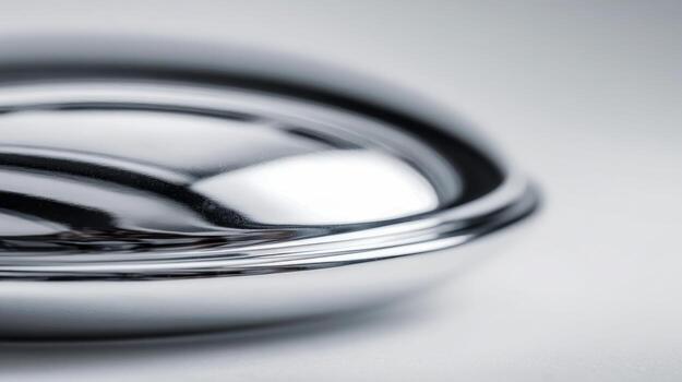 Smooth flowing metallic surface with reflective silvery curves creating an abstract design against a soft blurred light gray background in high detail photo