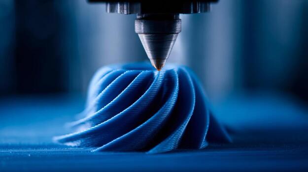 High-precision 3d printing process creating intricate blue filament patterns photo
