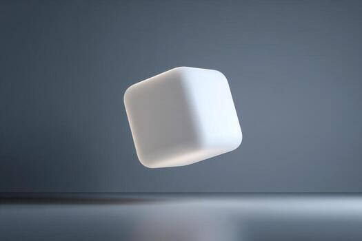 Minimalist 3d rendering of a floating white cube against a neutral background photo