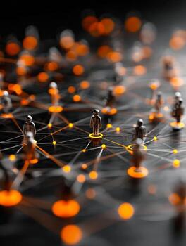 Digital network connectivity with interconnected figures and glowing nodes photo