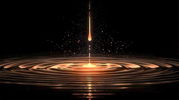 resumen digital imagen de un brillante líquido gotita creando ondas y chispas en un oscuro antecedentes foto