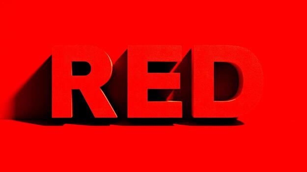 Bold three-dimensional red letters casting long shadows on a vibrant solid red background creating a striking minimalist design concept for attention and impact photo