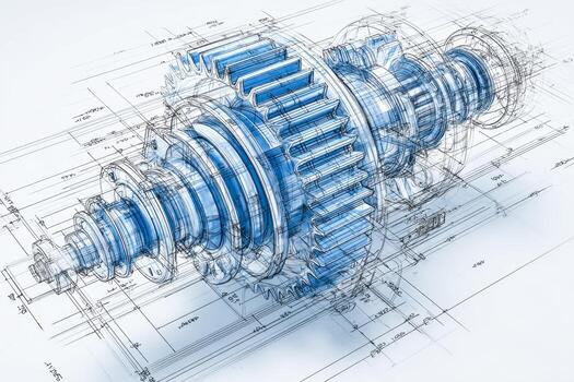 Technical blueprint of a mechanical gear assembly with detailed engineering annotations photo