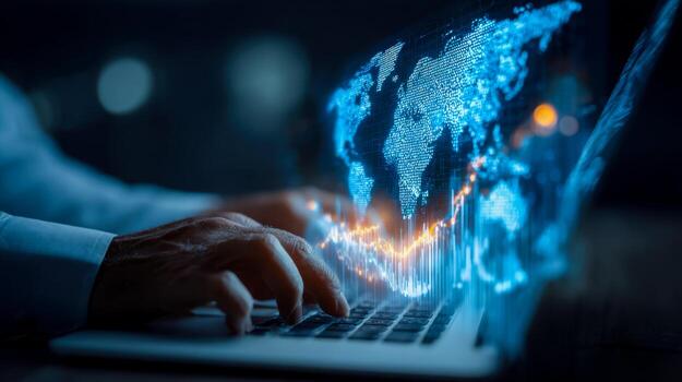 Digital globalization and data analysis visualization on a futuristic computer screen photo