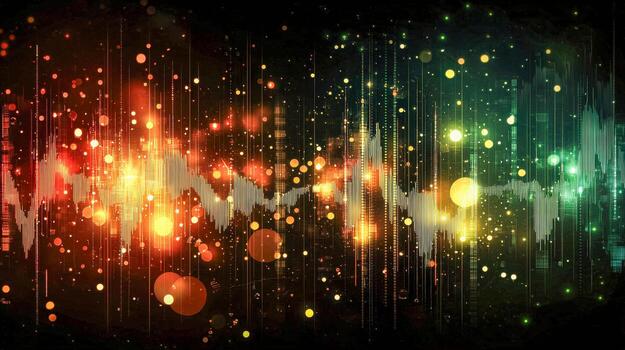 Digital sound wave with colorful abstract light effects and bokeh backdrop photo