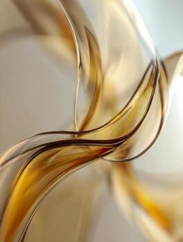 Artistic representation of golden translucent fluid shapes twisting and flowing smoothly in soft light for creative and elegant abstract background design photo
