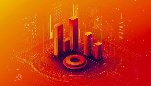 Futuristic data analytics with holographic bar graphs and digital interface design photo