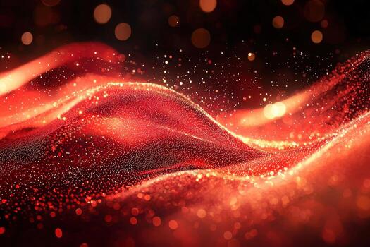 Glowing red abstract wave with sparkling particles and bokeh effect photo