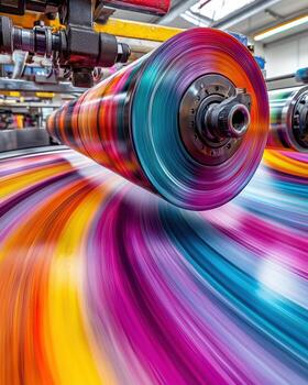Colorful printing process in a manufacturing facility with vibrant ink taking shape photo