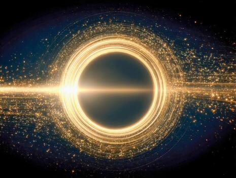 radiante brillante circular vórtice con espumoso partículas y dinámica ligero caminos conjunto en contra un oscuro cósmico antecedentes para futurista y espacio temas foto