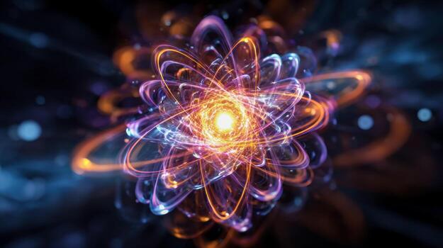 Abstract visualization of atomic energy and particle collision effects photo