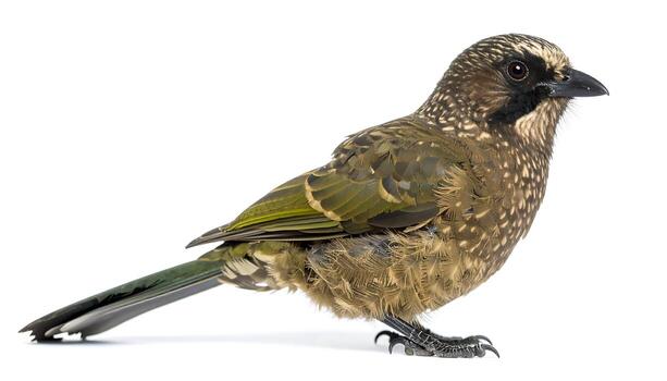 Captivating detailed close-up of a unique speckled bird showcasing intricate feather patterns and sharp talons photo