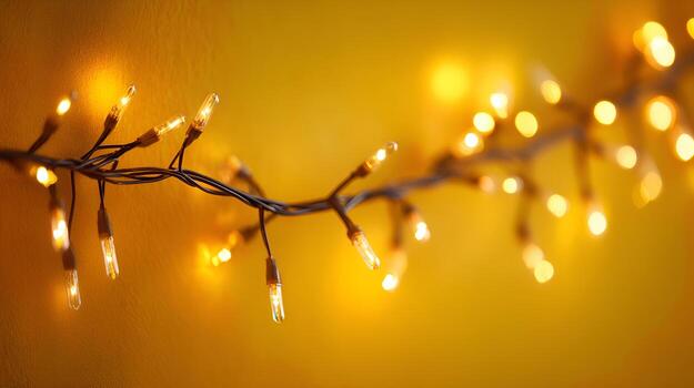 Glowing string lights creating warm ambiance on yellow background photo