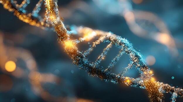 adn estructura giratorio con brillante partículas en un microscópico ver foto