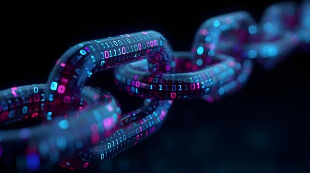 Blockchain technology creating secure digital chain with binary code photo