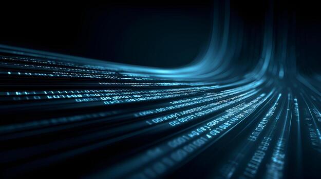 Binary code flowing in cyberspace creating futuristic data stream photo