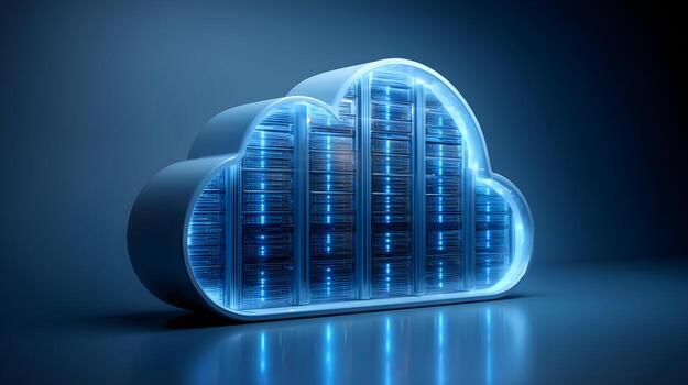 Cloud computing data server inside cloud shape hosting big data photo