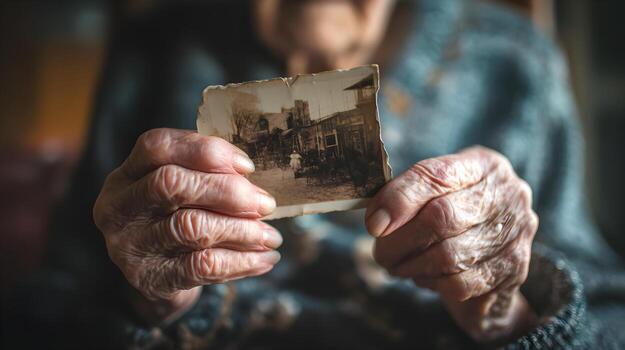 mayor mujer participación antiguo foto recordando pasado veces. 71129379  Foto de stock en Vecteezy