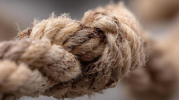 Macro Detail of Thick Twine Knot With Frayed Edges and Shallow Depth of Field photo