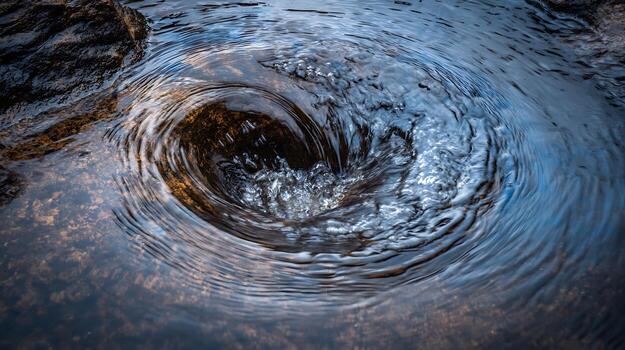 Captivating swirl of water flowing around a rock in a stream. photo