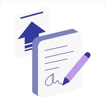 Document signing illustration with an upload icon vector
