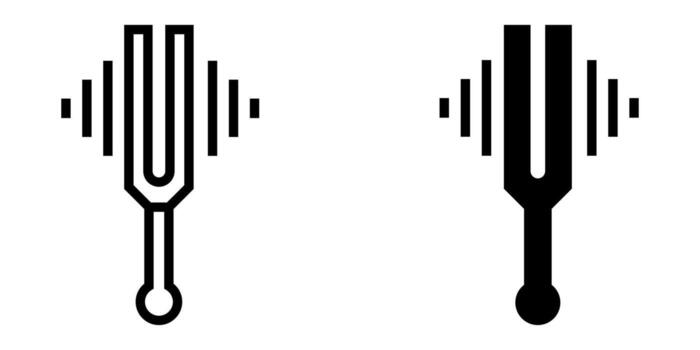 Tuning Fork icon set. A simple and clean illustration of a tuning fork with sound waves emanating from it. Perfect for music, science, or audio related projects. Available in black and white. vector