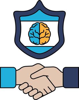A handshake between two people is shown with a brain vector