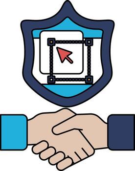 A handshake between two people with a shield in the background vector