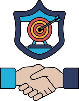 A shield with a target on it and a hand shaking it vector