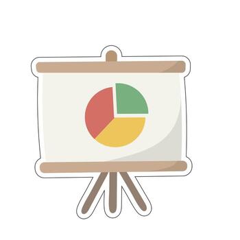 Presentation easel with pie chart for data visualization, business strategy, and education themes vector