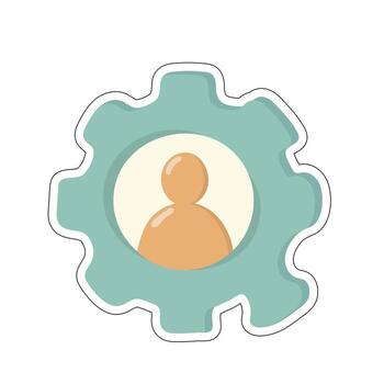 User settings icon with gear and person silhouette for customization, profile, and admin tools vector