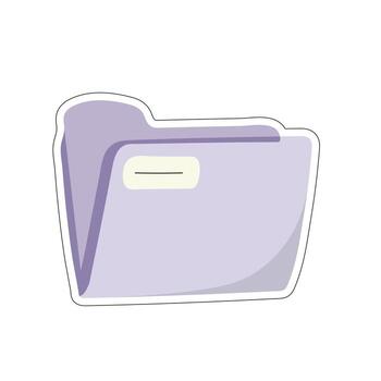 Purple file folder icon with label tab for document storage, organization, and office illustration vector
