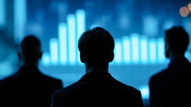 Startup team observing data trends and analysis during a meeting at a technology hub photo