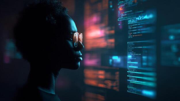 Developer exploring innovative software solutions in a dynamic coding environment photo