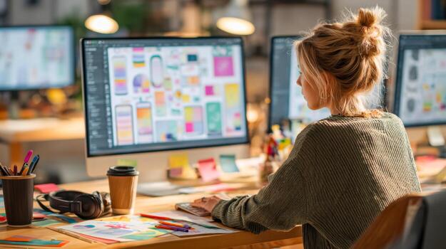 Working in a dynamic environment as a UX UI designer focusing on usability and interface design photo