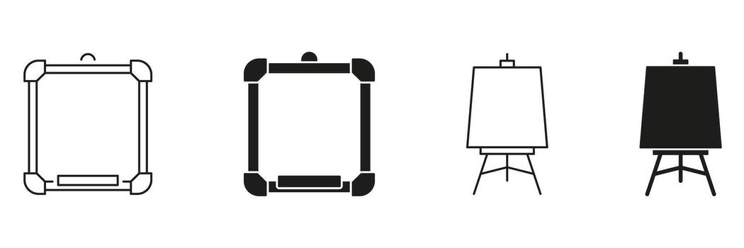 Square Frame And Easel Line And Solid Icon Set. Art Display, Presentation, And Creativity Symbol Collection. Ideal For Art Studios, Galleries, And Educational Settings. Isolated Illustration vector