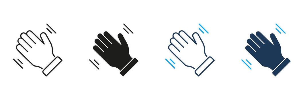 Waving Hand Gesture Line And Solid Icon Set. Greeting, Farewell, And Communication Symbol Collection. Social Interaction And Connection. Isolated Illustration vector