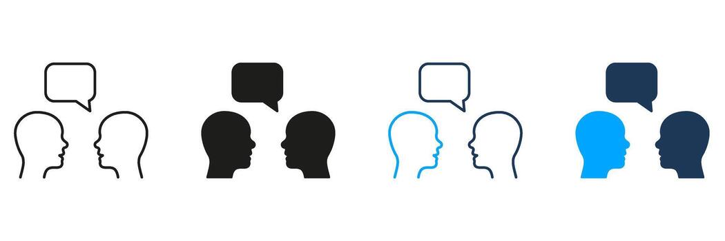 Two People Communicating With Speech Bubble Line And Solid Icon Set. Dialogue, Conversation, And Communication Symbol Collection. Interpersonal Interaction. Isolated Illustration vector