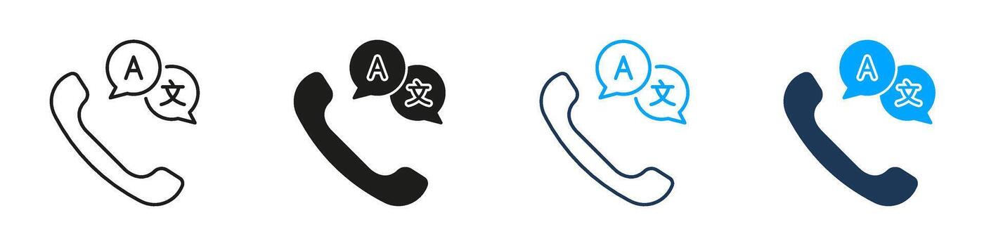 teléfono Traducción Servicio línea y sólido icono colocar. plurilingüe comunicación y idioma interpretación símbolo recopilación. telefónico idioma apoyo. aislado ilustración vector