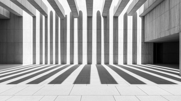 Shadows and light create geometric patterns in modern architectural space photo