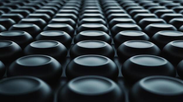 Rows of black circular objects arranged in a structured pattern photo