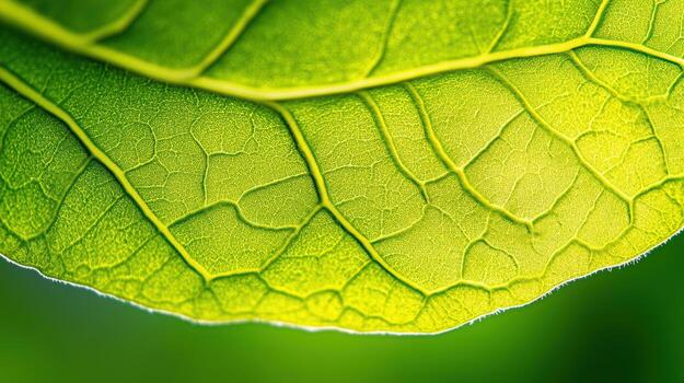 Bright green leaf showcasing detailed texture and vein patterns in natural light photo