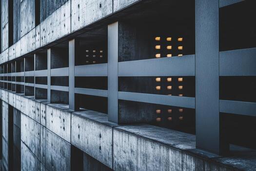 Unique architectural details of a modern building with concrete and metal design photo